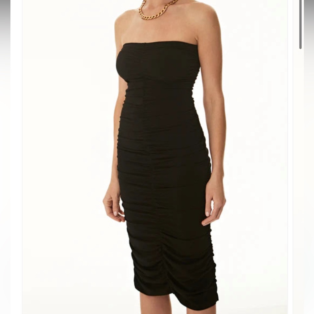 PERFECT LBD REVOLVE RUCHED MIDI DRESS IN BLACK SIZE L